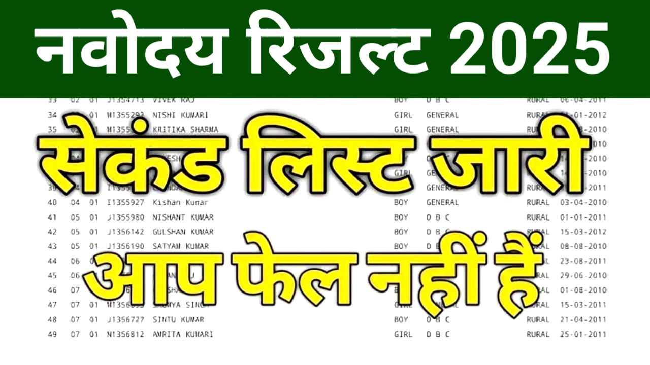 JNVST Class 6 Waiting List 2025 PDF Download | Navodaya Class 6 2nd Merit List 2025 Out @navodaya.gov.in