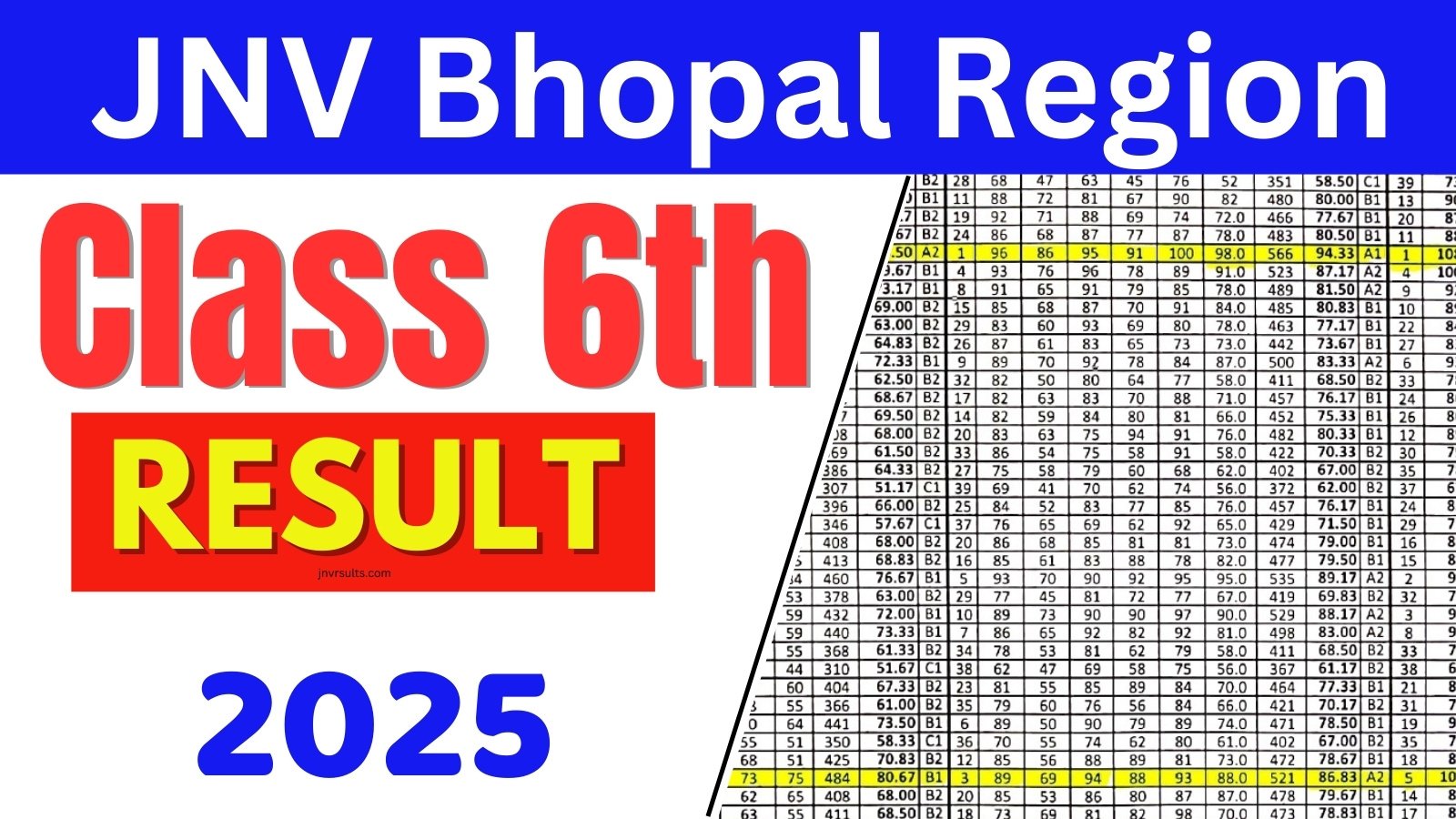 Navodaya Vidyalaya Bhopal Region Class 6 Result 2025